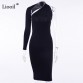 Liooil Sexy Black Midi Dress Women Clothes 2019 Spring One Shoulder Long Sleeve High Waist Asymmetrical Party Bodycon Dresses