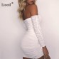 Liooil Sexy Bodycon Dress Women Clothes 2019 Spring Off Shoulder Dress Long Sleeve Sheath Strapless Party Draped Mini Dresses32919813290