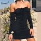 Liooil Sexy Bodycon Dress Women Clothes 2019 Spring Off Shoulder Dress Long Sleeve Sheath Strapless Party Draped Mini Dresses