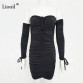 Liooil Sexy Bodycon Dress Women Clothes 2019 Spring Off Shoulder Dress Long Sleeve Sheath Strapless Party Draped Mini Dresses