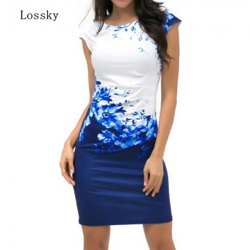 Lossky 2019 Summer Plus Size Women Dress Casual Sleeveless ONeck Print Slim Office Dress Sexy Mini Bodycon Party Dresses Vestido32877245705