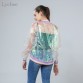 Lychee Harajuku Summer Women Jacket Laser Rainbow Symphony Hologram Women Coat Iridescent Transparent Bomber Jacket Sunproof