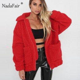 Nadafair plus size fleece faux shearling fur jacket coat women autumn winter plush warm thick teddy coat female casual overcoat 