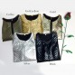 New Fashion Women J Lozenge Gold Sequins Short Jackets Three Quaters Sleeves Outwear Coats Female Casual Jackets Plus Size