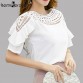 New Hot Women Summer Blouse Plus Size Short Sleeve Hollow Out Ruffles Blouses OL Work Sliod Women Ladies Top shirt White