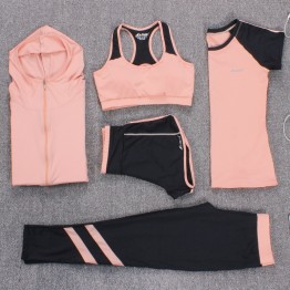 New Yoga Suits Women Gym Clothes Fitness Running Tracksuit Sports Bra+Sport Leggings+Yoga Shorts+Top 5 Piece Set Plus Size M-3XL