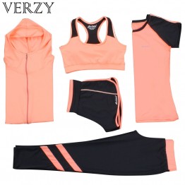 New Yoga Suits Women Gym Clothes Fitness Running Tracksuit Sports Bra+Sport Leggings+Yoga Shorts+Top 5 Piece Set Plus Size M-3XL