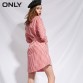 ONLY  Winter Elegant Sexy Single-shoulder 100 Cotton Plaid Shirt Blouse Dress with Waist Belt |11810754732962225886