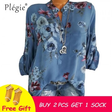 Plegie Floral Print Women Blouse Summer Top Plus Size Long Sleeve Shirt  Harajuku Printed Blusa Feminina Womens Tops And Blouses32884362304