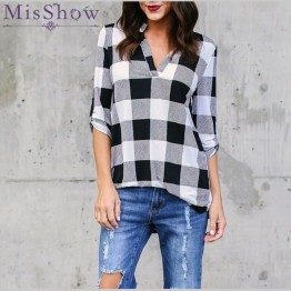 Plus Size 5XL Stand Neck Long Sleeve Grid Women Blouse Plaid Shirts Vintage Women Tops and Blouses Loose Lattice Blusa Feminina