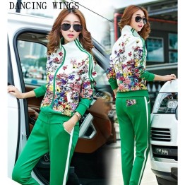 Plus Size L-5XL Tracksuit Two Piece Outfits Women Long Sleeve Top and Long Pants Autumn Fashion Floral Print Women Set Sportwear