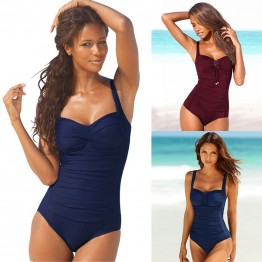 Plus Size One Piece Swimsuit Women Swimwear Solid Monokini Maillot De Bain Femme Bodysuit Female Bathing Suit Black Blue
