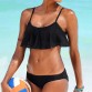 Push Up New Simple Solid Color Bikini Set Sexy Low Waist Beach Swimwear Women Lace Up Flounce Summer Brazilian Swimsuit