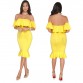 SEBOWEL 2019 Elegant Yellow Off Shoulder Party Short Dress Women Sexy Backless Ruffles Sleeve Club Dresses Female Clothing S-XXL