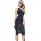 SEBOWEL Black Lace Patchwork Sleeveless Bodycon Slit Dress for Woman New 2019 Summer Female Sexy V-neck Dresses Casual Clothing