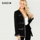 SHEIN Black Elegant Highstreet Open Front Frayed Edge Solid Fashion Jacket Autumn Office Lady Women Coat And Outerwear