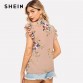 SHEIN Flounce Shoulder Tied Neck Floral Blouse Pink Ruffle Sleeveless Chiffon Blouses Women Summer Casual Elegant Tops32892183829