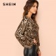 SHEIN Flounce Sleeve Surplice Wrap Top Multicolor Leopard Deep V Neck Ruffle Blouse Women Autumn Casual Pullovers Blouses