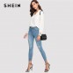 SHEIN Laser Cut Insert Guipure Lace Cuff Blouse White V Neck Long Sleeve Cut Out Tops Women Autumn Elegant Workwear Shirt