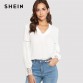 SHEIN Laser Cut Insert Guipure Lace Cuff Blouse White V Neck Long Sleeve Cut Out Tops Women Autumn Elegant Workwear Shirt32888881562