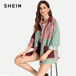 SHEIN Multicolor Elegant Modern Lady Cut and Sew Pocket Front Buttoned Coat Autumn Weekend Casual Women Coat And Outerwear