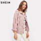 SHEIN Rips Detail Boyfriend Denim Jacket Autumn Womens Jackets and Coats Pink Lapel Single Breasted Casual Fall Jacket