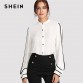 SHEIN White Elegant Stand Collar Long Sleeve Button Black Striped Blouse Autumn Women Workwear Shirt Top32878875528