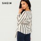SHEIN White Office Lady Elegant Striped Print Scoop Neck Long Sleeve Blouse New Autumn Workwear Women Tops And Blouses