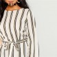 SHEIN White Office Lady Elegant Striped Print Scoop Neck Long Sleeve Blouse New Autumn Workwear Women Tops And Blouses32920838755