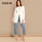 SHEIN White Office Lady Solid Pearl Embellished Faux Fur Round Neck Jacket Autumn Workwear Casual Women Coat And Outerwear32951172924