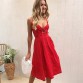 Sexy Bow Backless Polka Dots Print Beach Summer Dress Women Cotton Deep V Neck Buttons Red White Off Shoulder Midi Dresses32862566963