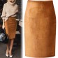 Sexy Multi Color Suede Midi Pencil Skirt Women Fashion Elastic High Waist Office Lady Bodycon Skirts Saias