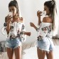 Sexy off Shoulder Flower Print Cotton Blouse Women Flare Sleeves Cropped Shirt Casual Rustic Summer Style Crop Top Boho Tee New
