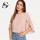 Sheinside Batwing Sleeve Plain Casual Ladies Tops Round Neck Regular Fit Split Womens Tops and Blouses Elegant Blouse32902819348