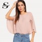Sheinside Batwing Sleeve Plain Casual Ladies Tops Round Neck Regular Fit Split Womens Tops and Blouses Elegant Blouse