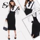 Sheinside High Waist Slit Back Pencil Skirt With Strap Black Knee Length Plain Zipper Skirt Women Elegant Spring Midi Skirt