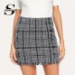 Sheinside Plaid Frayed Trim Tweed Bodycon Mini Skirt For Women High Waist Multicolor Autumn Ladies Elegant Short Skirts