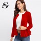 Sheinside Red Autumn Jacket Women Zip Up Box Pleated Peplum Coat Ruffle Tiered Layer Outerwear Womens Jackets And Coats