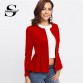 Sheinside Red Autumn Jacket Women Zip Up Box Pleated Peplum Coat Ruffle Tiered Layer Outerwear Womens Jackets And Coats32918832539