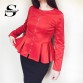 Sheinside Red Autumn Jacket Women Zip Up Box Pleated Peplum Coat Ruffle Tiered Layer Outerwear Womens Jackets And Coats