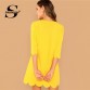 Sheinside Yellow Scalloped Edge Tunic Dress Elegant Women Straight Dresses 2019 Womens Clothing Office Ladies Solid Mini Dress