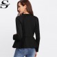 Sheinside Zip Up Box Pleated Peplum Jacket Black Round Neck Ruffle Hem Tiered Layer Elegant Outerwear Women Slim Jacket32841925468