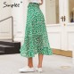 Simplee Ruffle leaf print wrap skirt women Sash tie up beach summer skirt asymmetric High waist streetwear long skirt femme