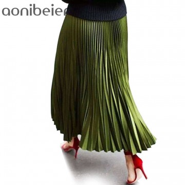 Skirts Women Spring Autumn Summer Style Women&#39;s High Waist Pleated Fashion Solid Girl Half Length Skirt Breathble Ankle Length32793891356