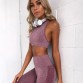 Solid Hollow Out Breathable Yoga Sets Sexy Patchwork Women Sportswear Sleeveless Halter Tight Fitness Sports Suit Yoga Sets E10