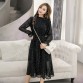 Spring Autumn Lady Long Chiffon Dress 2019 New Korean Fashion Women Long Sleeved Polka Dot Pleated Dresses Black Vintage Clothes