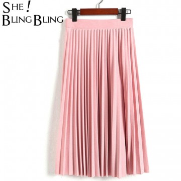 Spring and Autumn New  Fashion Women&#39;s High Waist Pleated Solid Color Half Length Elastic Skirt Promotions Lady Black Pink32791013122