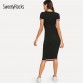 SweatyRocks Black Striped Trim Tee Dress Streetwear Round Neck Women Casual Clothes 2019 New Spring Summer Bodycon Long Dress