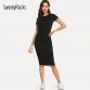 SweatyRocks Black Striped Trim Tee Dress Streetwear Round Neck Women Casual Clothes 2019 New Spring Summer Bodycon Long Dress