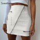 Sweetown White Korean Style Skirts Womens Street Style A Line Skirt Summer High Waist Vogue Steampunk Leather Short Skirt32870940179